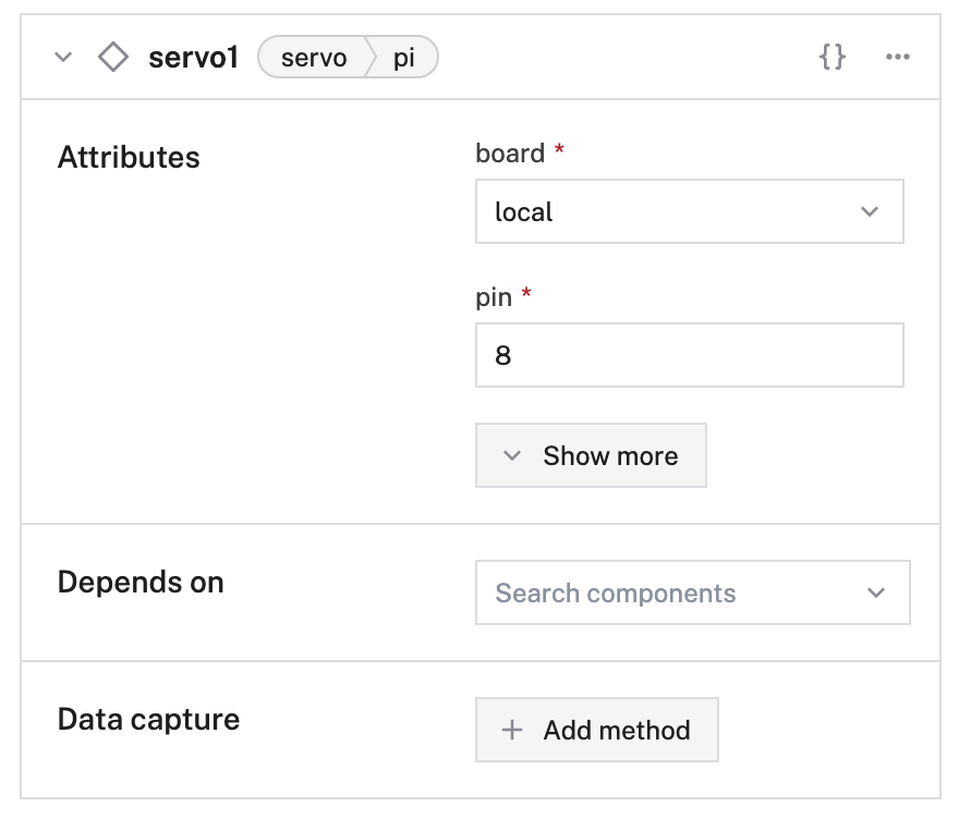 An example configuration for a pi servo with GPIO 8 and board 'local'.